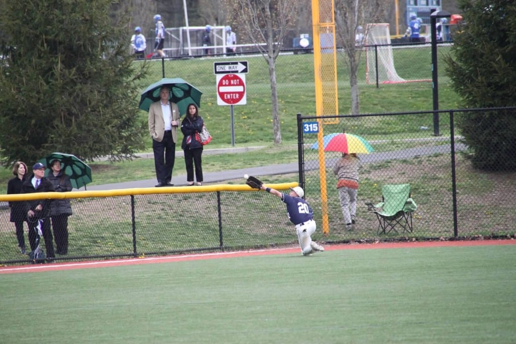Senior LF Alex Ludel makes a great catch to stop a rally against Darien !