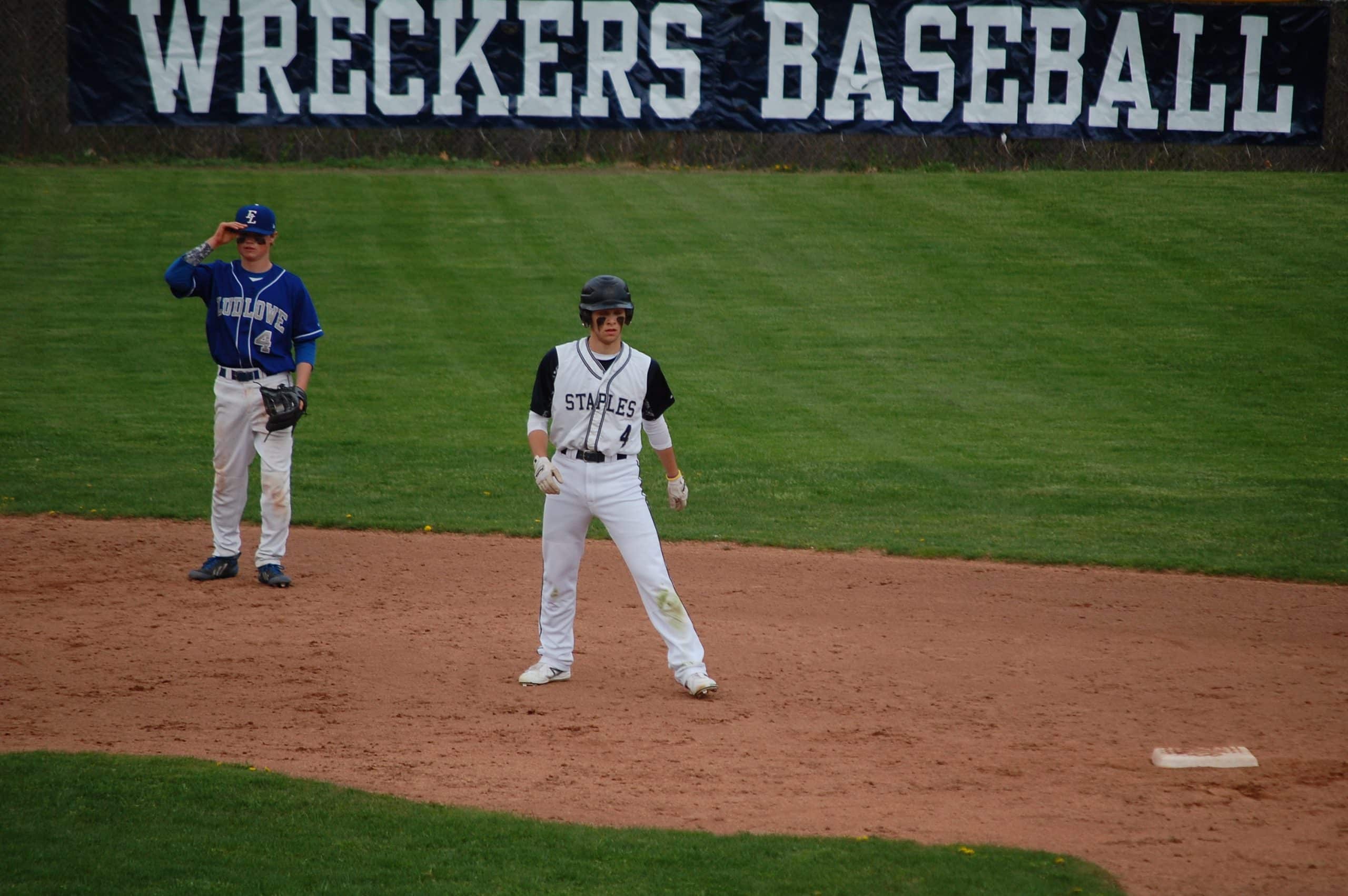 Nate Panzer on 2nd base after lacing a double in 10-2 rout of Ludlowe !